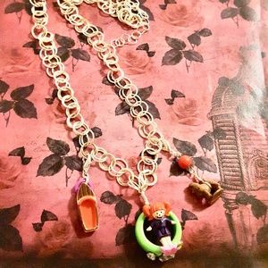 Betty’s Club Doll Green Ring Pendant Gold and Silver Chain Necklace